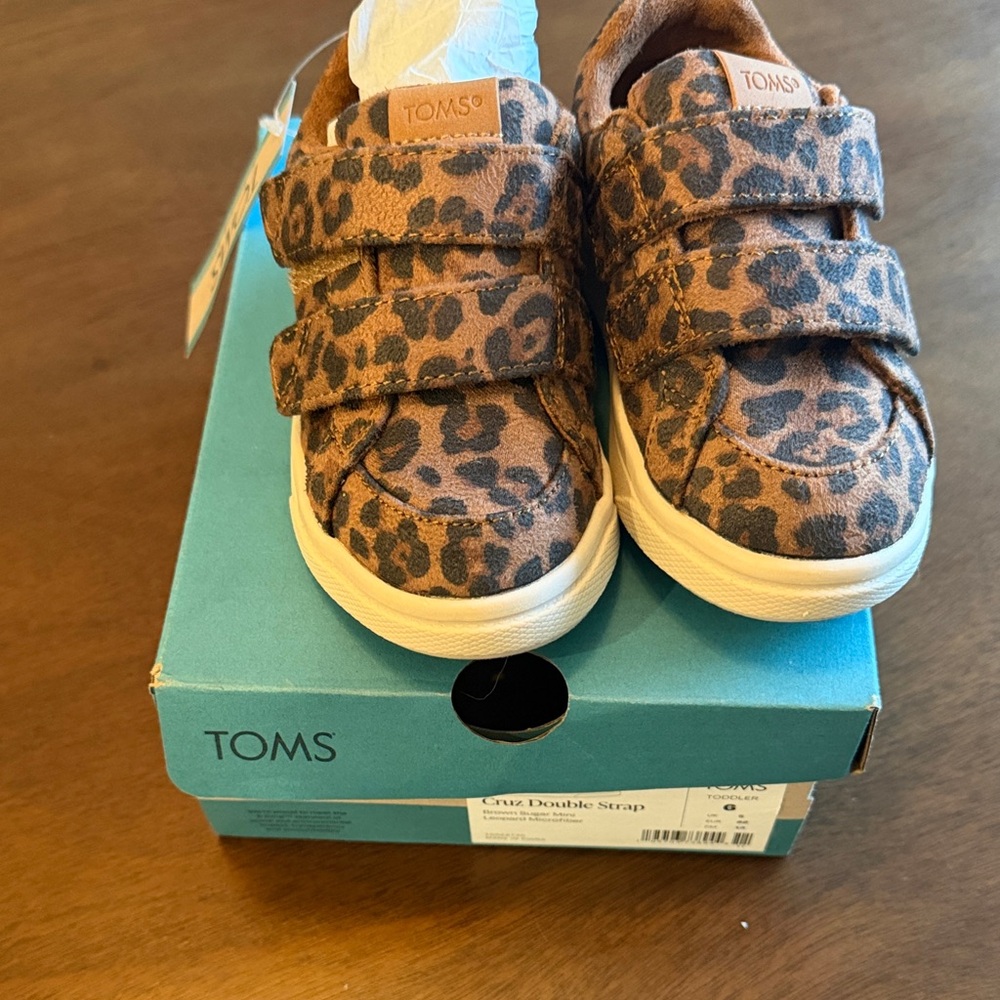 TOMS Kids Leopard Print Double-Strap Sneakers - Brown and Black